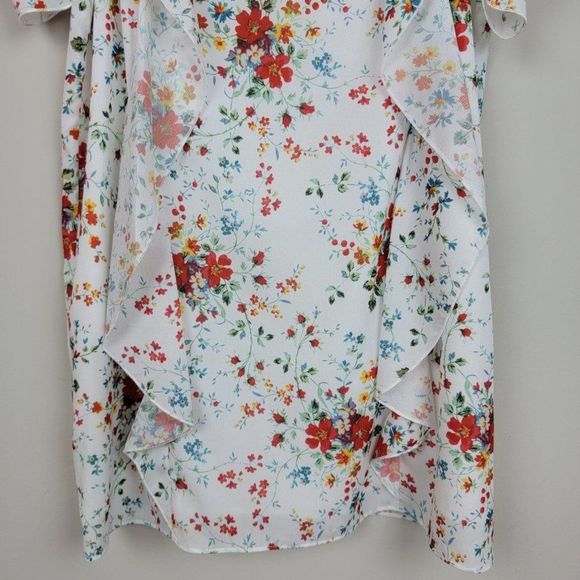 Parker White Spring Ditsy Floral Ruffle Mini Dress - Picture 6 of 10